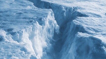 Deep Crevasse in a Glacier of Pale Blue Ice Under Bright Sunlight