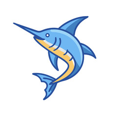 Stylized Swordfish Illustration with Blue and Yellow on Black