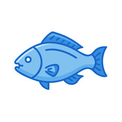 Simple blue fish illustration with dark outline on black
