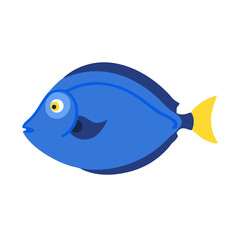 Simple blue tang fish vector illustration on black background