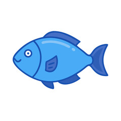 Isolated blue cartoon fish swimming on a black background