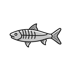 Cartoon fish skeleton icon illustration in grayscale shades