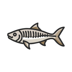 Stylized fish skeleton illustration on a black background
