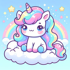 Fototapeta premium Kawaii Unicorn with Rainbow Mane