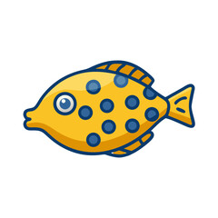 Cartoon style yellow spotted fish on black background