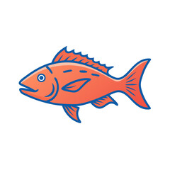 Stylized cartoon fish swimming on a black background