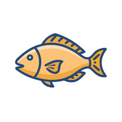 Illustrated golden fish swimming on a black background