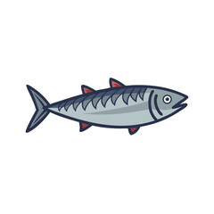 Stylized Mackerel Illustration on Black Background for Commercial Use