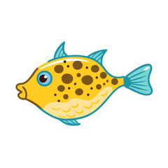 Cartoon yellow spotted fish on black background graphic art