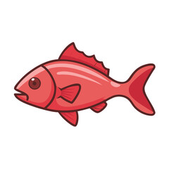 Cartoon Red Fish with Black Outline on Black Background