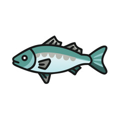 Isolated cartoon fish swimming on black background in flat style