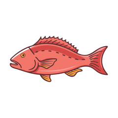 Cartoon red snapper with yellow fins on black background