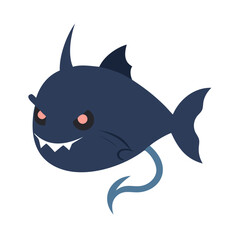 Cartoon piranha with fishing hook flat vector illustration