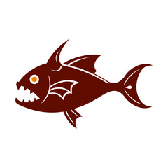 Stylized Piranha Illustration with Sharp Teeth on Black Background