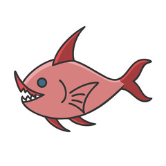 Cartoon piranha fish character in red tones on black