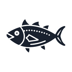 Isolated blue fish icon on solid black background