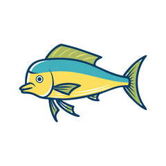 Cartoonish dolphin fish illustration on black background design element