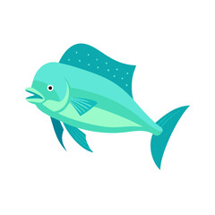Flat graphic style mahi-mahi illustration against black background