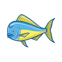 Cartoon Mahi-Mahi fish vector with bold outline on black