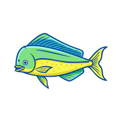 Cartoon mahi-mahi fish swimming isolated on a black background