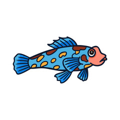 Colorful Spotted Fish Cartoon Illustration Against a Black Background