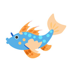 Cartoon fish illustration on black background in flat design