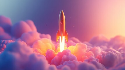 Obraz premium space looping startup rocket