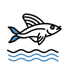 Simple whale tail and ocean waves icon illustration