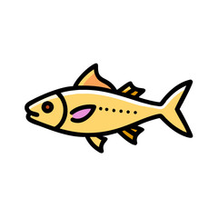 Stylized yellow fish illustration on a solid black background