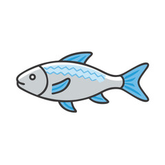 Stylized flat vector illustration of a grey and blue fish