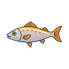 Cartoon fish illustration on a black background for branding