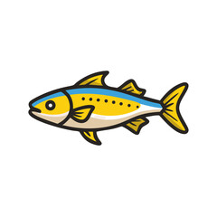 Cartoon Yellowtail fish swimming isolated on black background graphic
