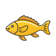 Stylized yellow fish illustration on black background stock image