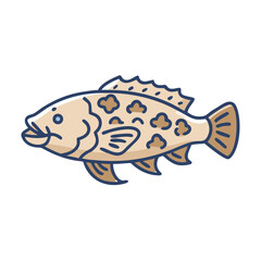 Stylized illustration of a speckled brown fish on black background