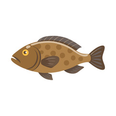 Cartoonish brown spotted fish swimming on black background image