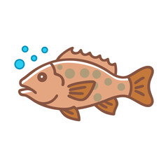 Cartoon fish swimming with bubbles on a black background