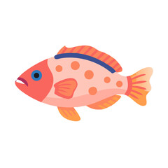 Cartoon coral fish with orange spots on black background