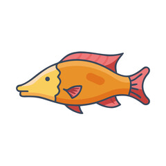 Illustration of a vibrant cartoon fish swimming against black