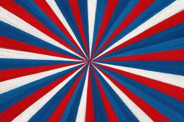 Fototapeta premium Red white and blue radial stripes background. Ai