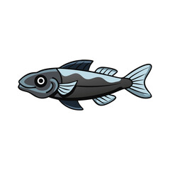 Cartoon fish with side view on black background