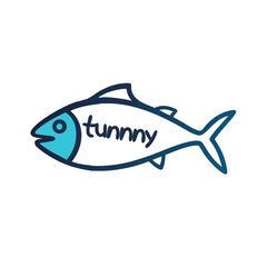 Cartoon tuna fish in blue and navy outline art