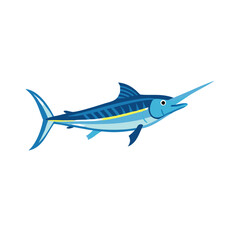 Stylized blue marlin illustration swimming against a black background