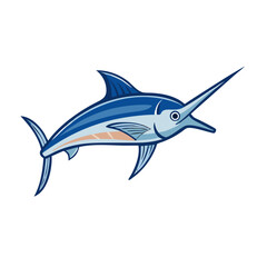 Blue marlin vector illustration on black background isolated cartoon