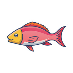 Cartoon fish with pink body swimming against black background