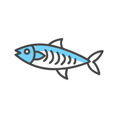 Stylized Blue Fish Illustration with Grey Outlines on Black