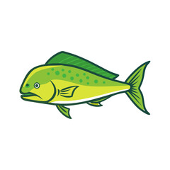 Illustration of a mahi-mahi fish on a black background