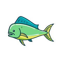 Cartoon fish illustration with black background in linear style