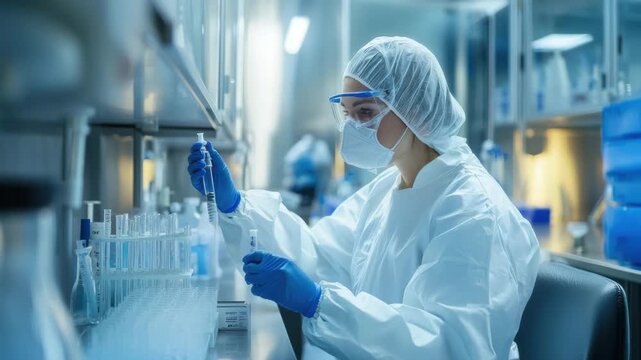 Scientist conducts experiment in laboratory with safety precautions
