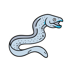 Cartoon moray eel with open mouth on black background