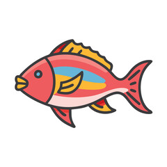 Colorful cartoon fish with thick outline on black background